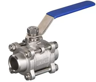 Three-piece weld-on ball valve DN50